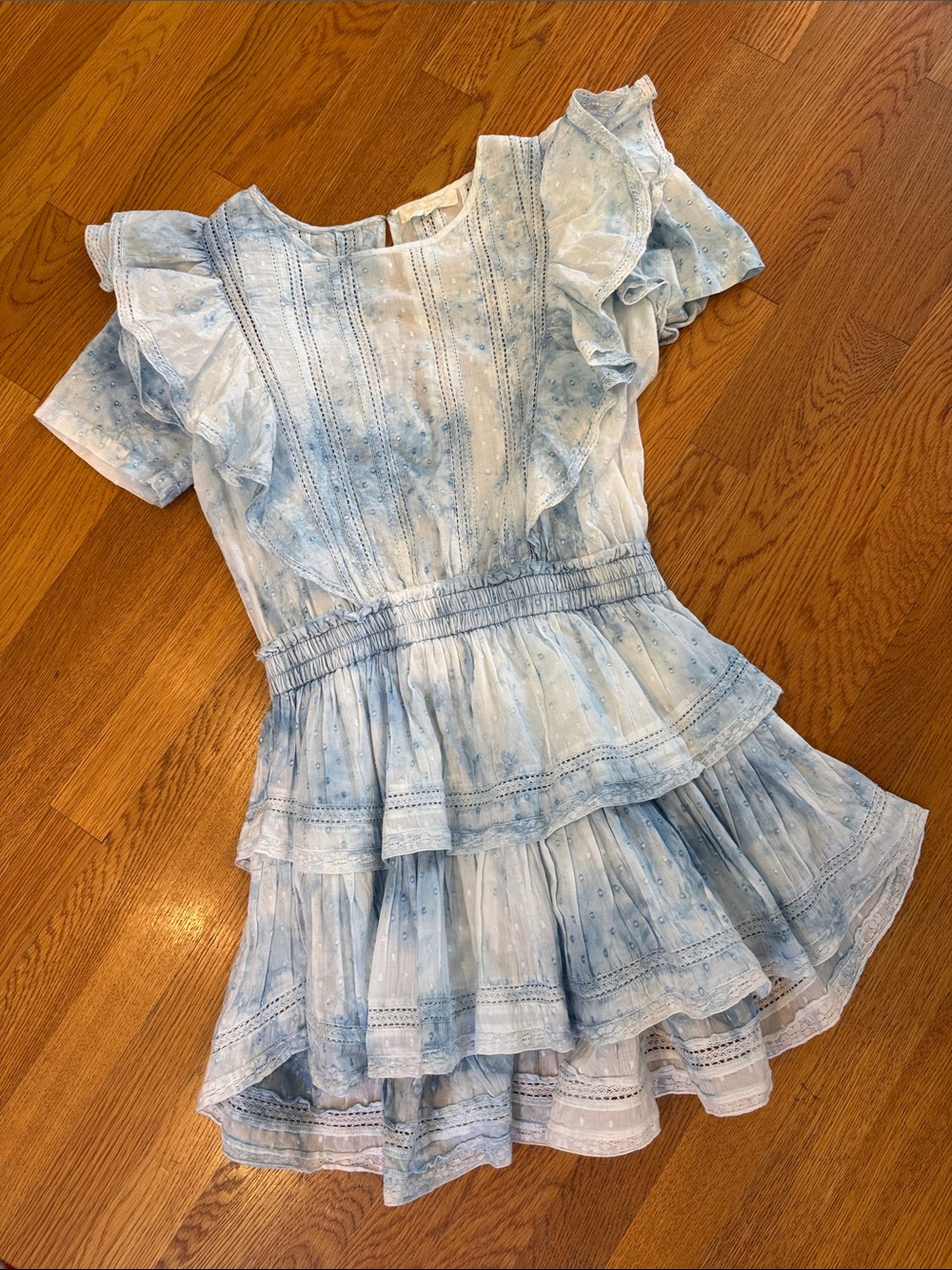 LoveShackFancy Light Blue Ruffle Tiered Dress size M